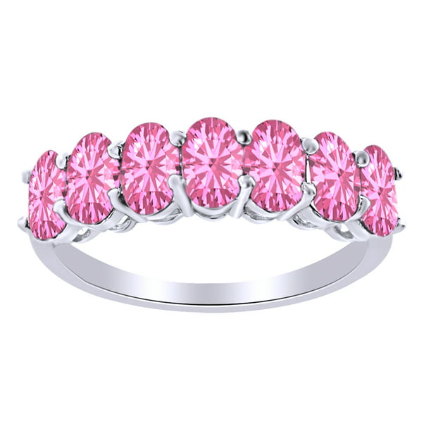 .925 Sterling Silver 1.75 Ct Pink Tourmaline Oval Half Eternity Band Ring 